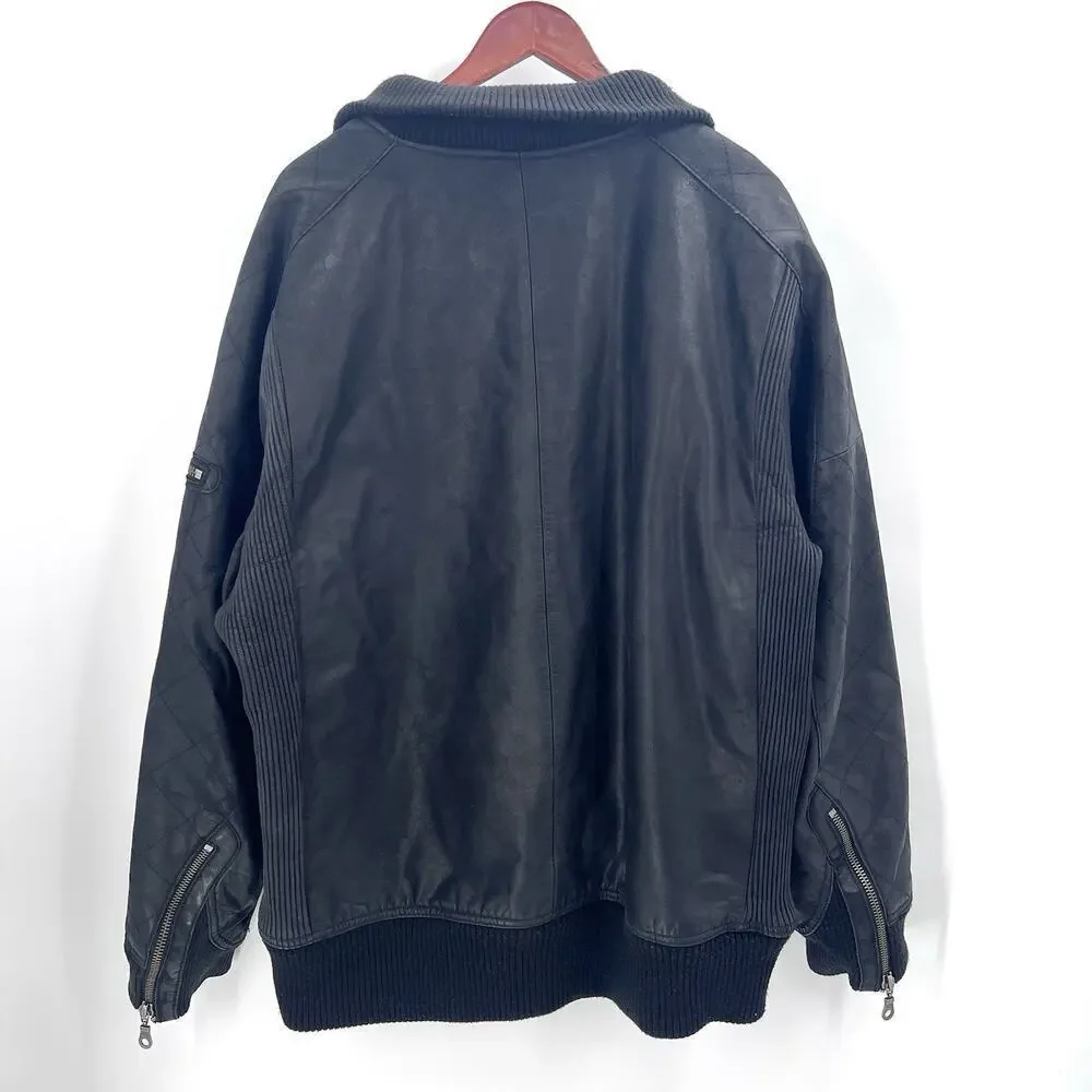 Vintage Rare Air Jordan Black Buffalo Leather Motorcycle Jacket Mens 3X